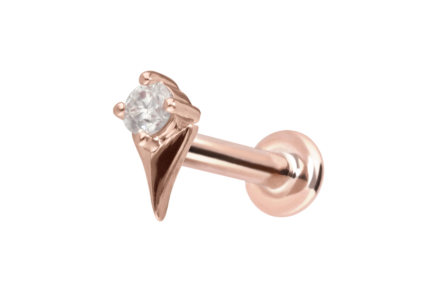 14 Karat Gold Labret Piercing mit Innengewinde MOISSANIT + PFEILSPITZE